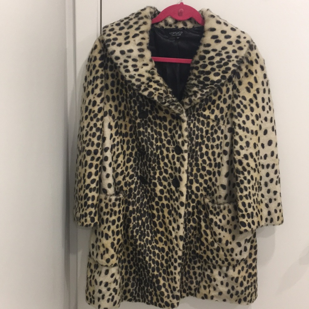 Topshop leopard print pea coat